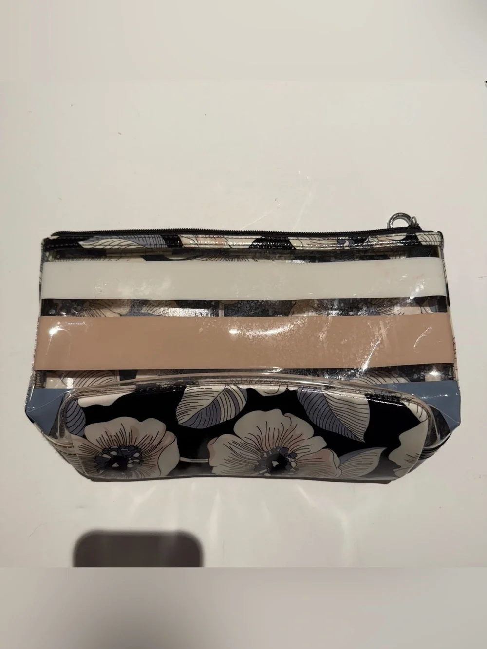 Vera Bradley Striped Floral Cosmetic Pouch - Black, Cream & Beige